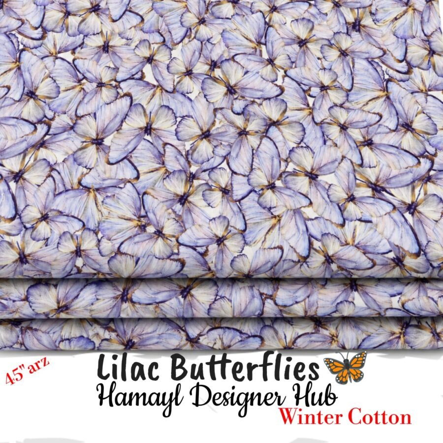 Lilac Butterfly – printed winter cotton fabric, 45-inch width, unstitched