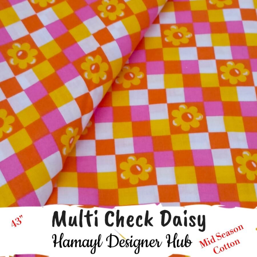 Multi Check Daisy – soft 43 inch mid season cotton fabric, 43-inch width, unstitched