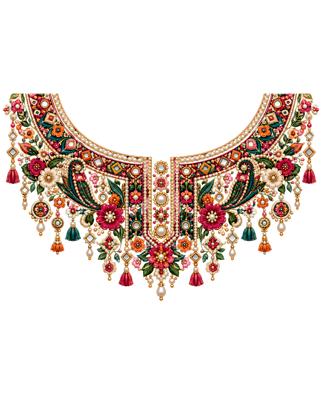 P1016 Kids Neckline Design – Multicolor Floral Mirror 8 Inch – iron-on heat transfer patch