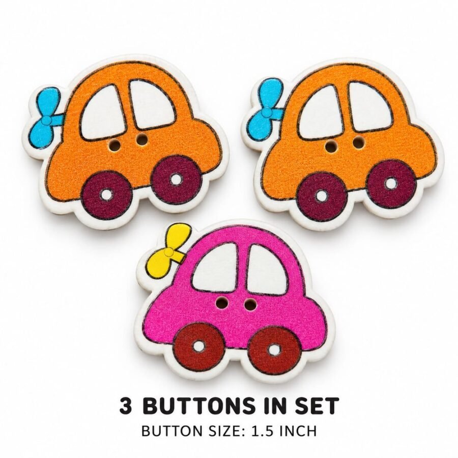 Orange and Pink Cars Wooden Buttons for Kids Dresses - Set of 3 – decorative wooden buttons for kids frocks, Hamayl Designer Hub