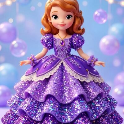 Kids Princess Doll Patch – Purple Dress Design – P1009 – floral iron-on patch