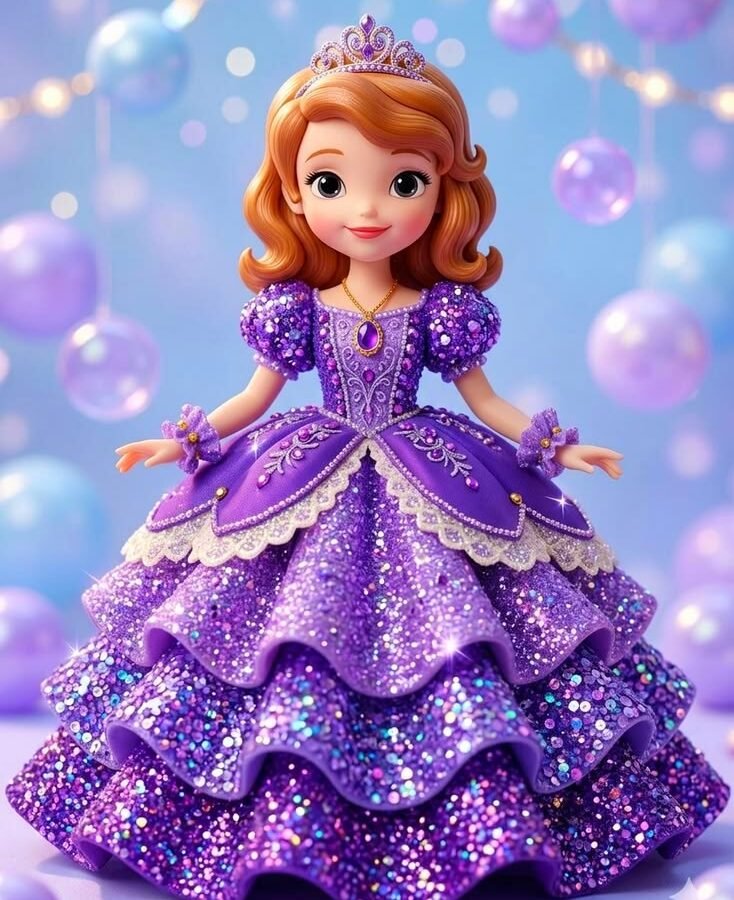 P1009 Kids Princess Doll Patch – Purple Dress Design – floral iron-on patch