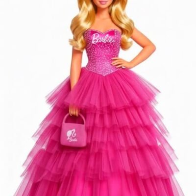 P1010 Kids Doll Patch – Pink Princess Dress Design – floral iron-on patch