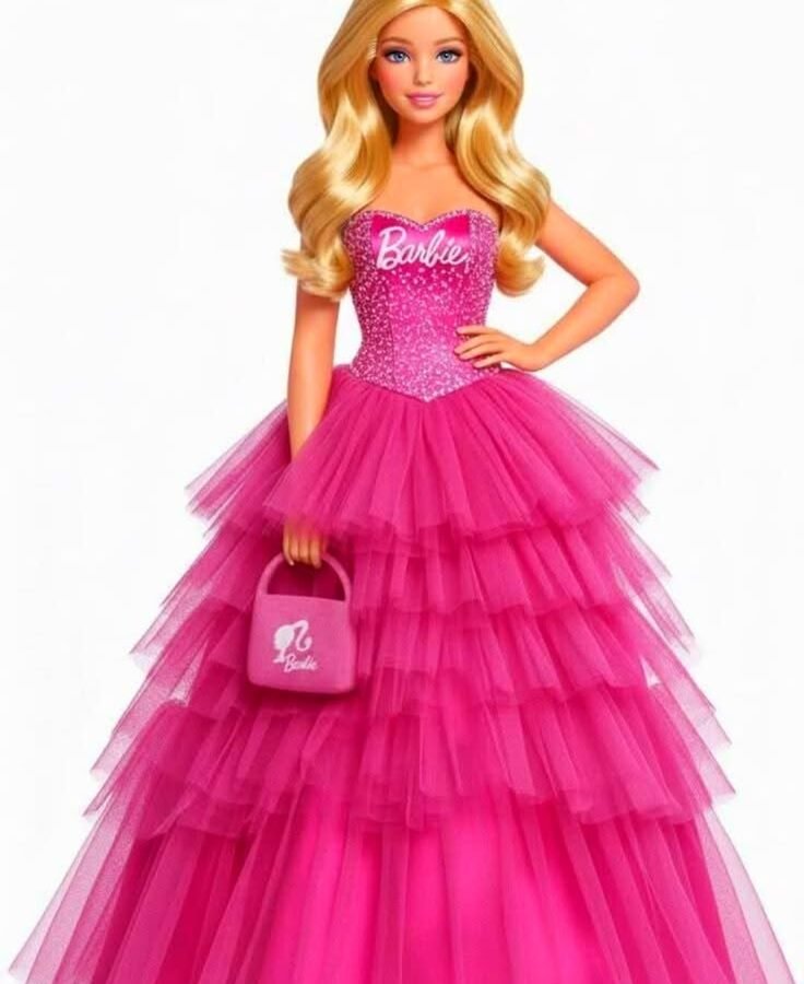 P1010 Kids Doll Patch – Pink Princess Dress Design – floral iron-on patch