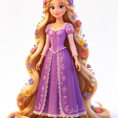 P1011 Kids Princess Doll Patch – Purple Floral Dress – floral iron-on patch
