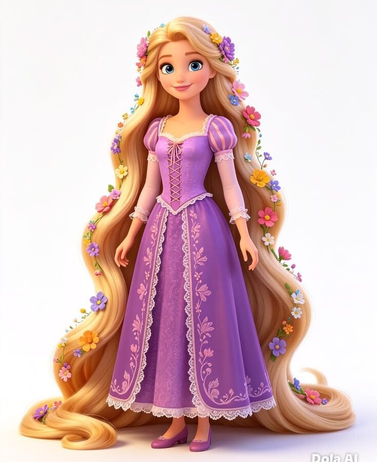 P1011 Kids Princess Doll Patch – Purple Floral Dress – floral iron-on patch