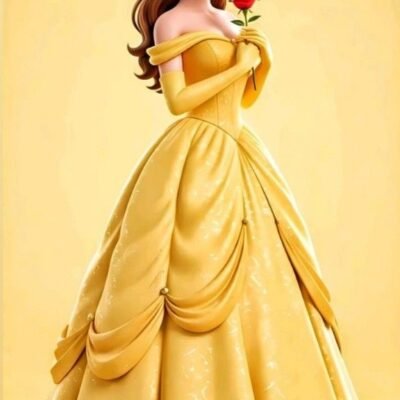 P1012 Kids Princess Doll Patch – Yellow Dress Rose Design – floral iron-on patch