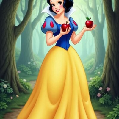 P1013 Kids Princess Doll Patch – Snow White Apple Design – floral iron-on patch