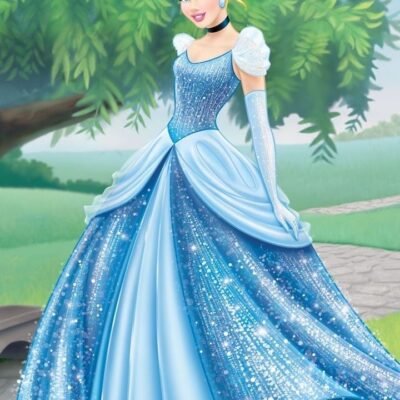 P1014 Kids Princess Doll Patch – Cinderella Blue Dress – floral iron-on patch