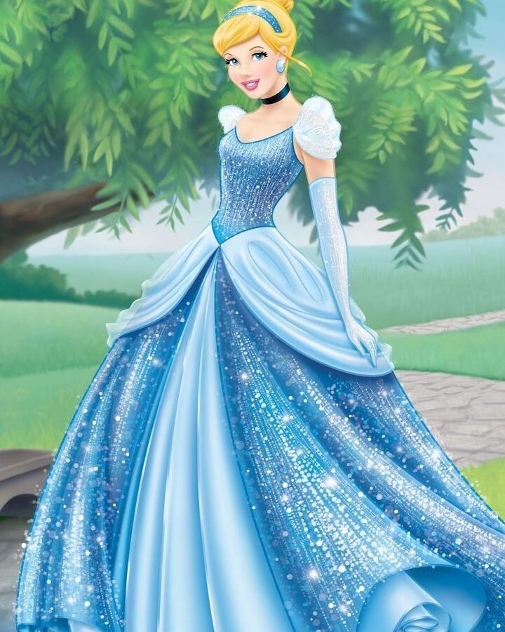 P1014 Kids Princess Doll Patch – Cinderella Blue Dress – floral iron-on patch