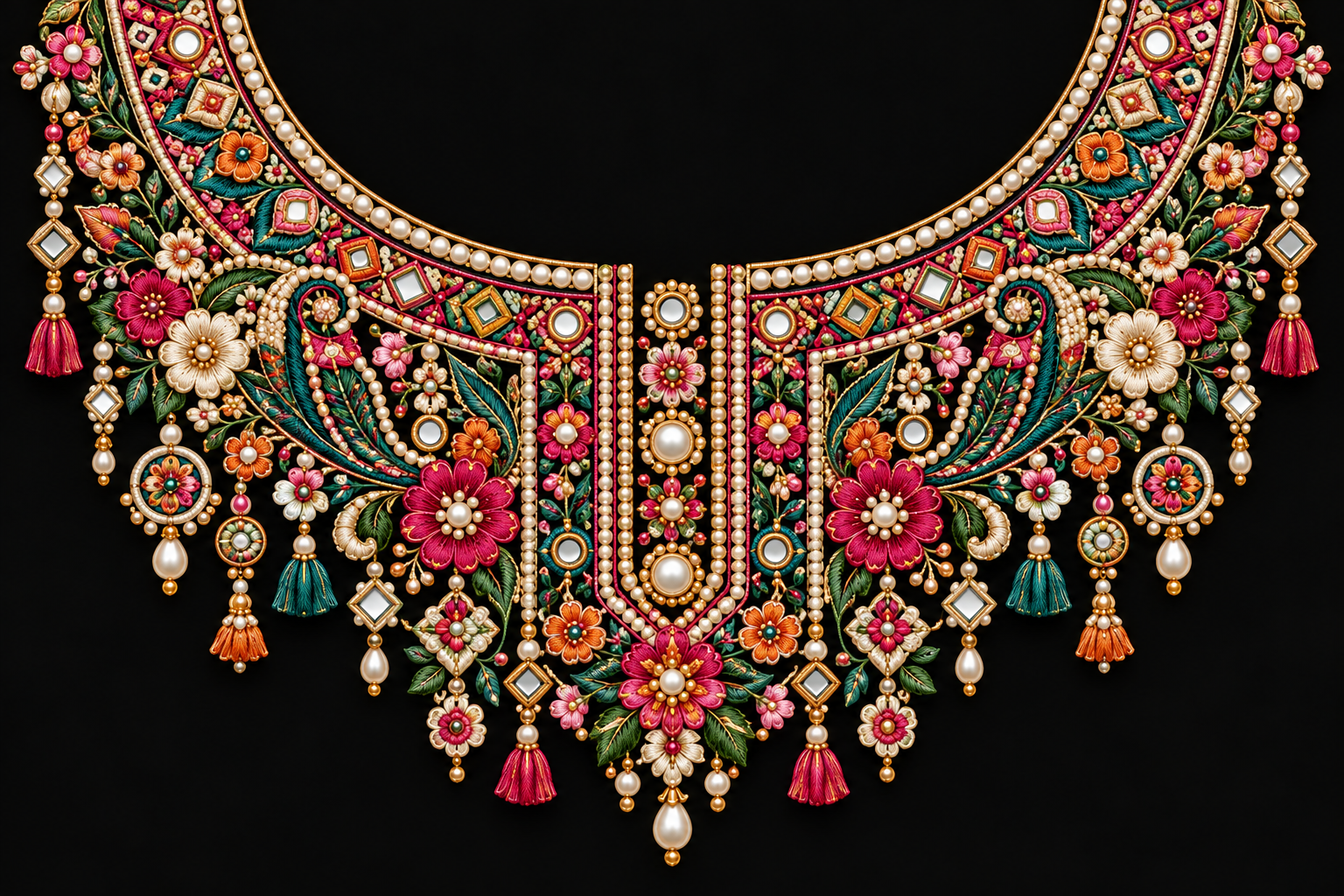 P1016 Kids Neckline Design – Multicolor Floral Mirror 8 Inch – floral iron-on patch