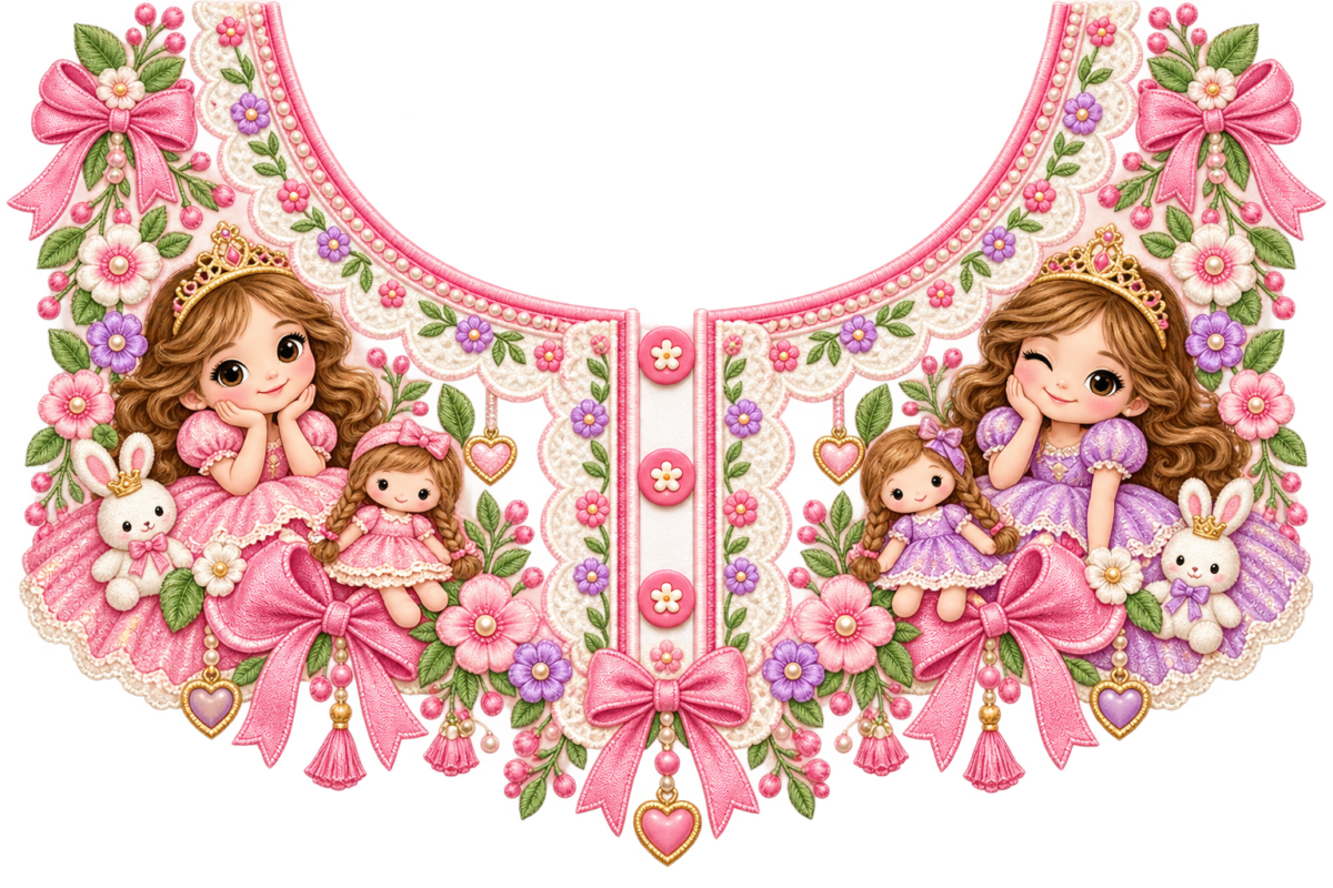 P1018 Kids Neckline Design – Pink Floral Pearl Look 8 Inch – floral iron-on patch