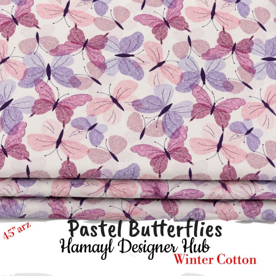 Pastel Butterflies – printed winter cotton fabric, 45-inch width, unstitched