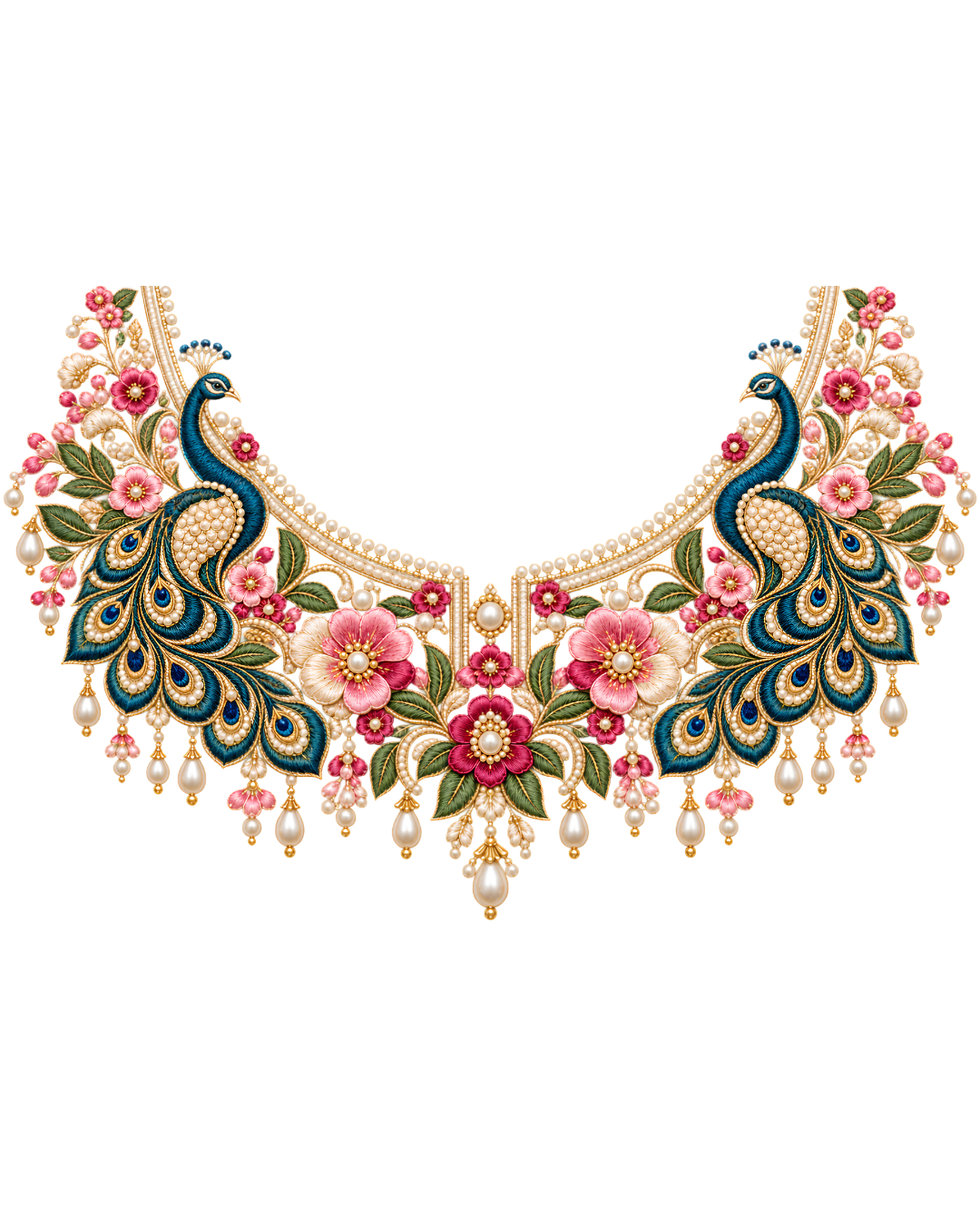P1015 Kids Neckline Design – Peacock Floral 8 Inch – iron-on heat transfer patch