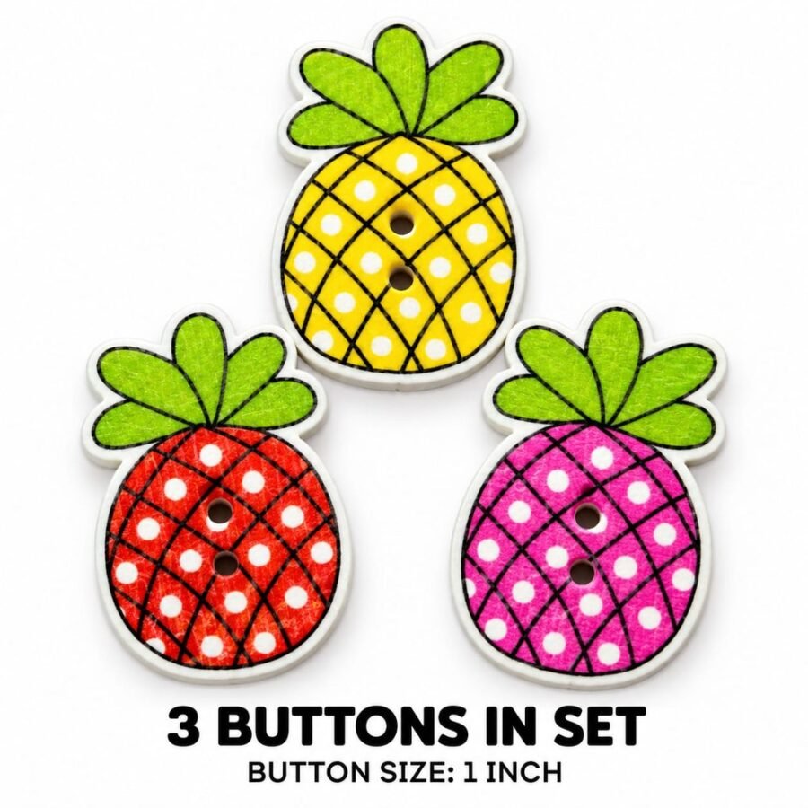 Pineapple Wooden Buttons for Kids Dresses - Set of 3 – decorative wooden buttons for kids frocks, Hamayl Designer Hub