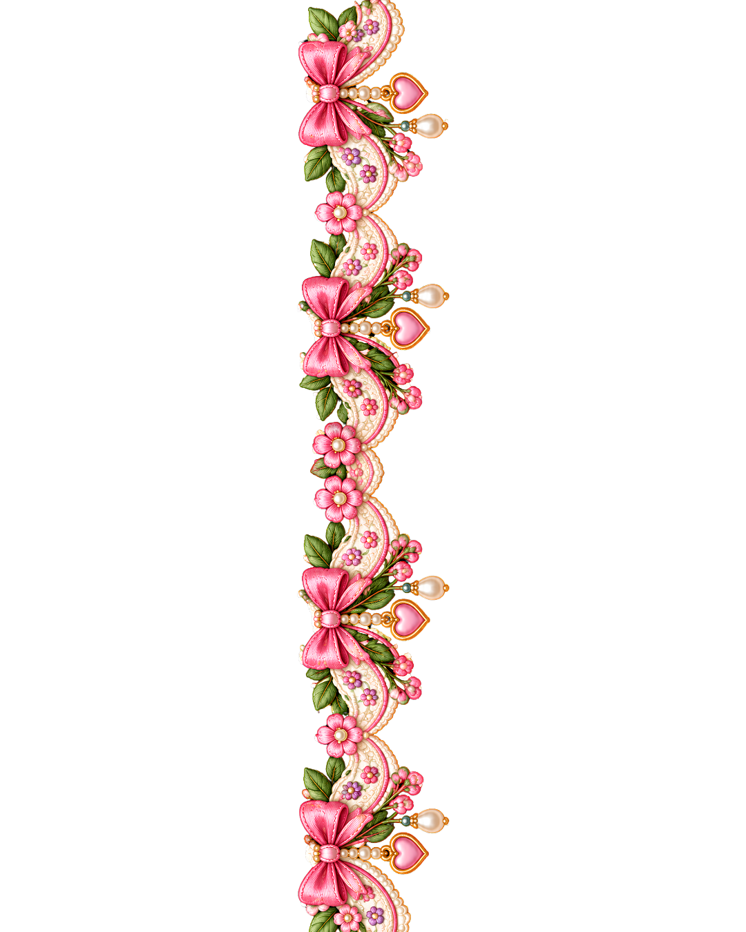 Pink Bow Floral Pearl Garland Border – 22 Inch – P10124 – iron-on heat transfer patch