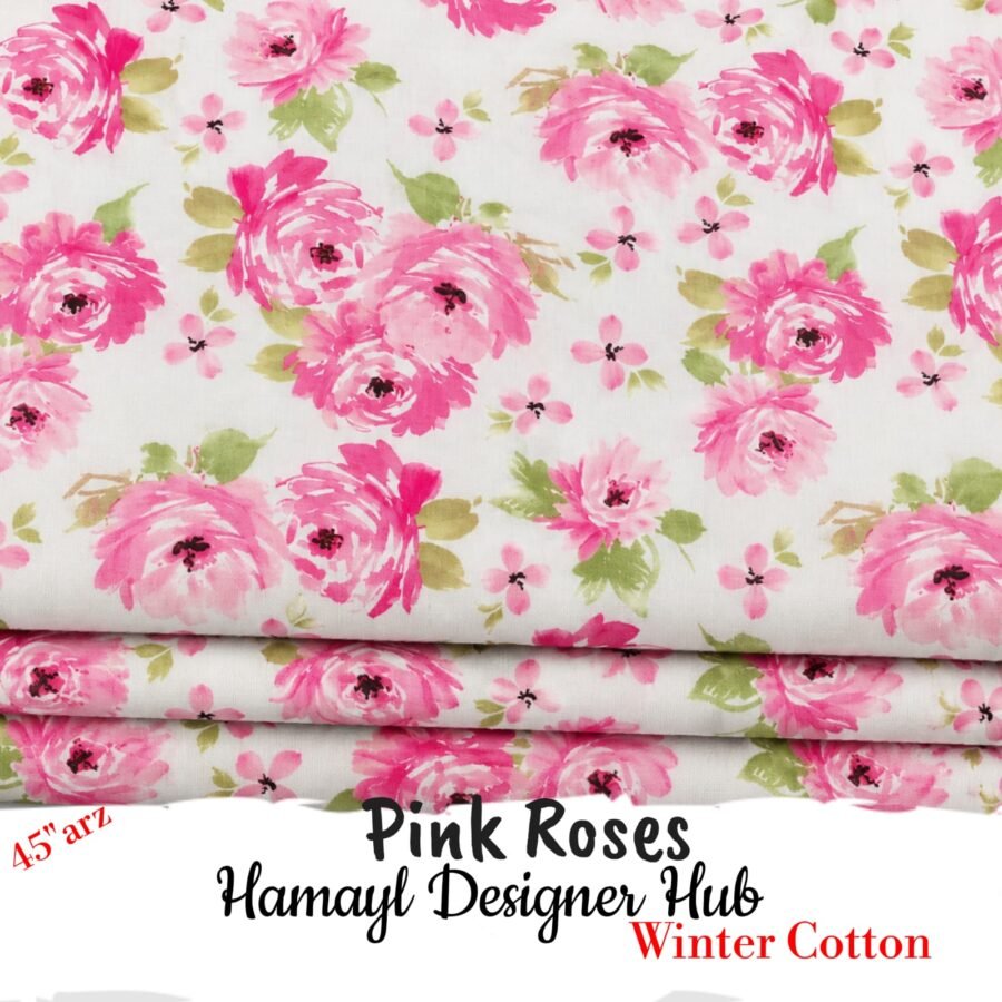 Pink Roses – printed winter cotton fabric, 45-inch width, unstitched