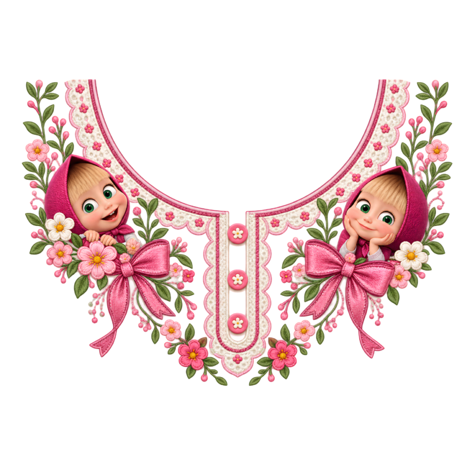 P1017 Kids Neckline Design – Princess Doll Bow Floral 8 Inch – bow iron-on patch