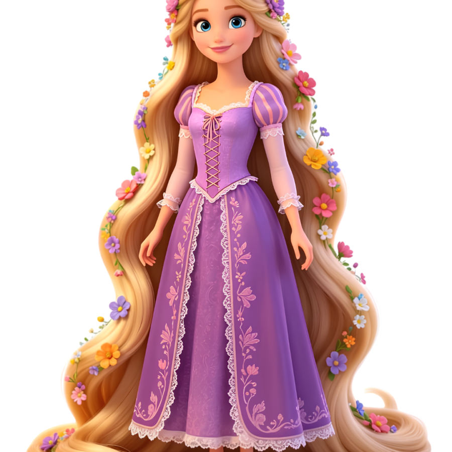 P1011 Kids Princess Doll Patch – Purple Floral Dress – flower iron-on patch