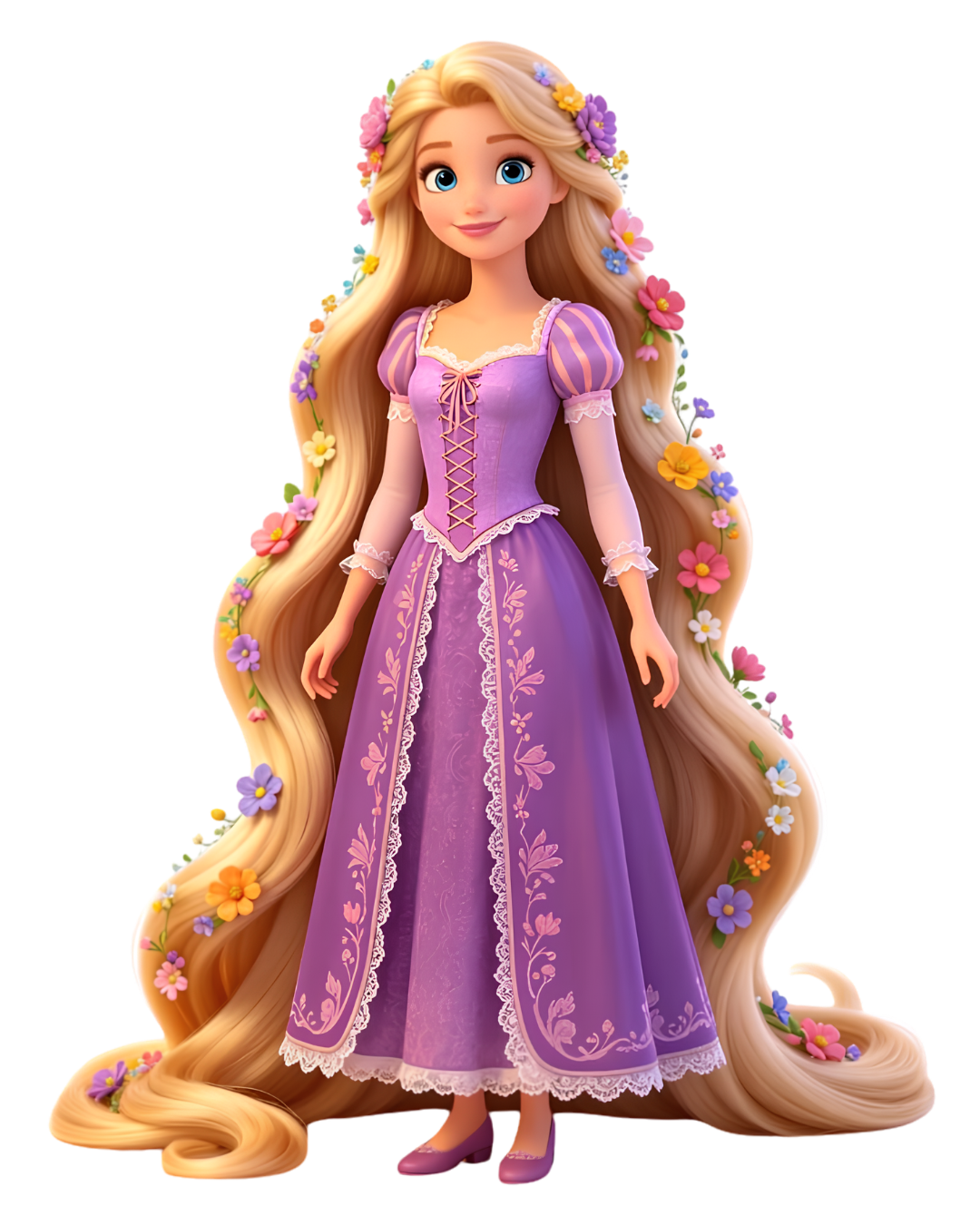P1011 Kids Princess Doll Patch – Purple Floral Dress – iron-on heat transfer patch