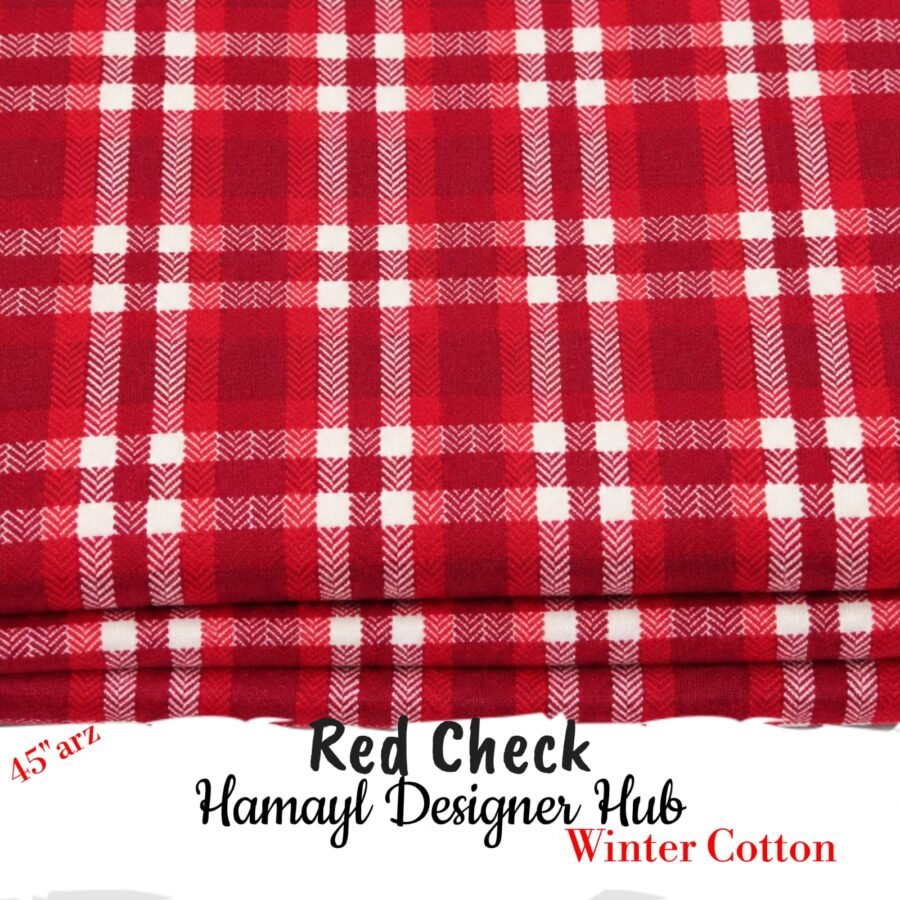 Red Check – printed winter cotton fabric, 45-inch width, unstitched