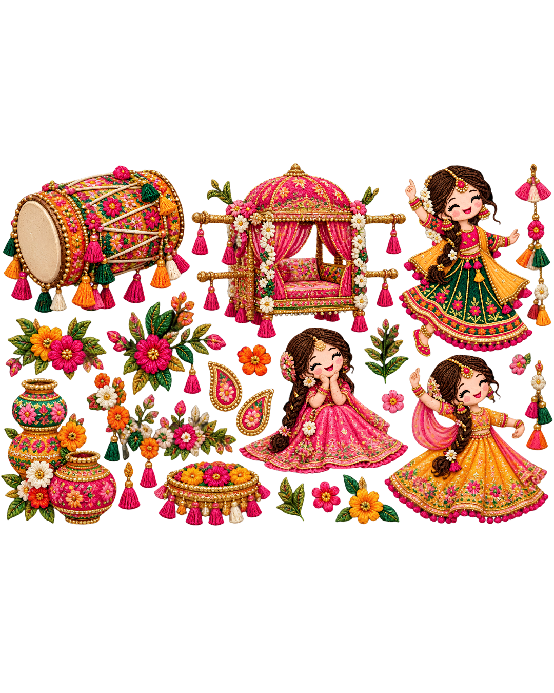 Traditional Dholki Dulhan Set – P10122 – iron-on heat transfer patch