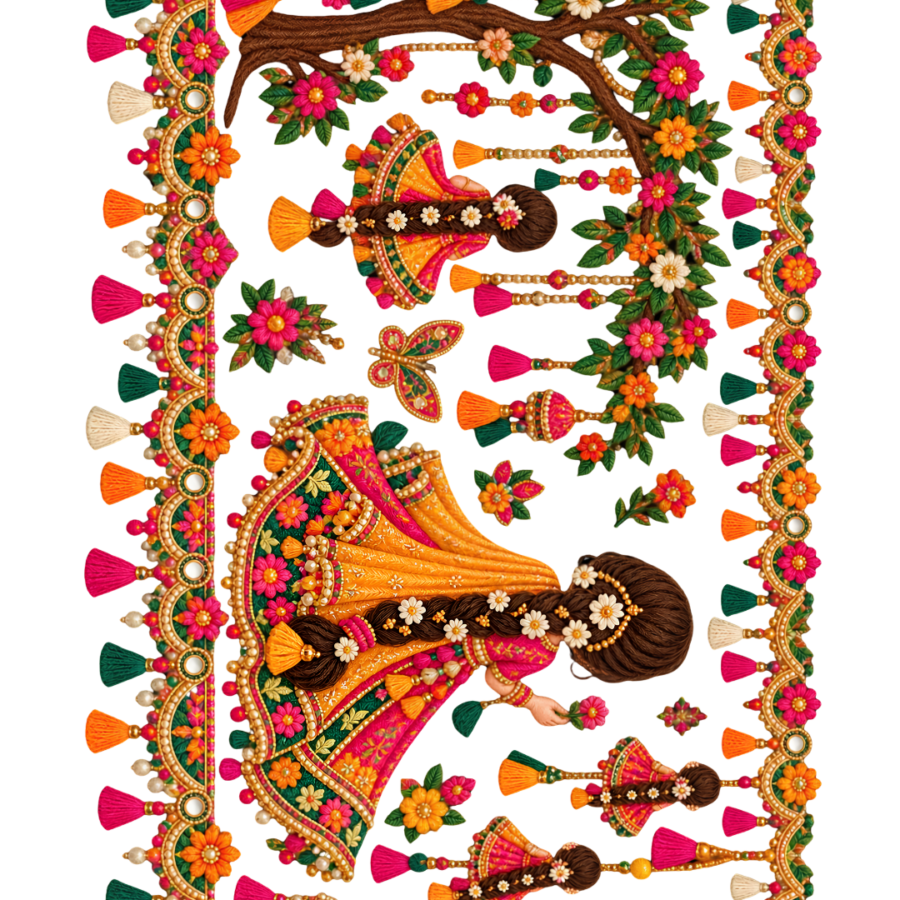 Traditional Mehndi Floral Big Border – P10121 – border iron-on patch