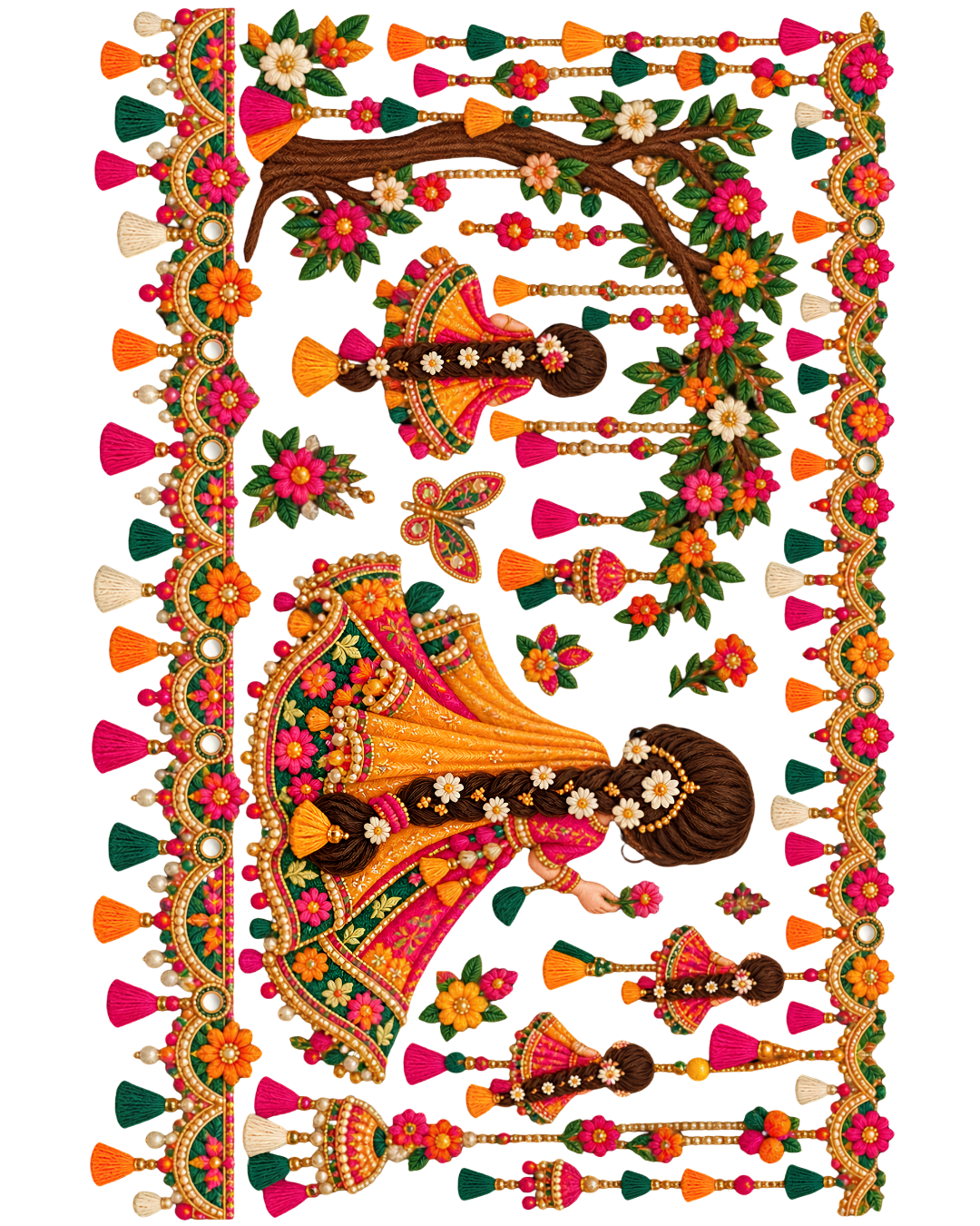 Traditional Mehndi Floral Big Border – P10121 – iron-on heat transfer patch