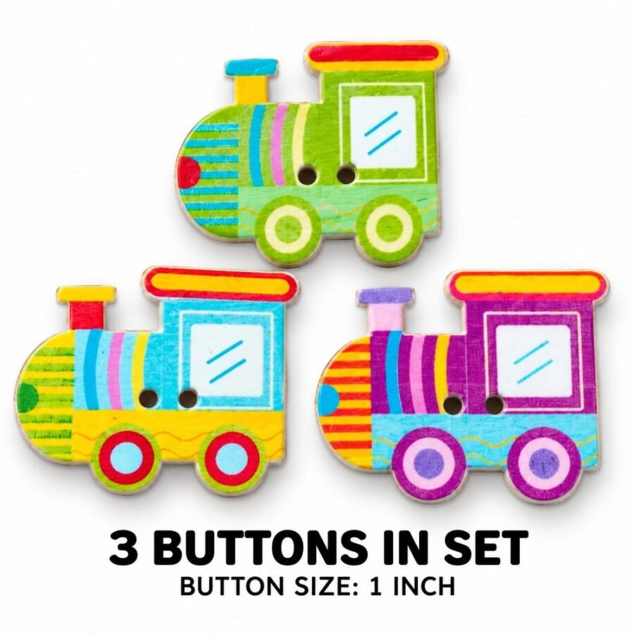 Train Wooden Buttons for Kids Dresses - Set of 3 – decorative wooden buttons for kids frocks, Hamayl Designer Hub