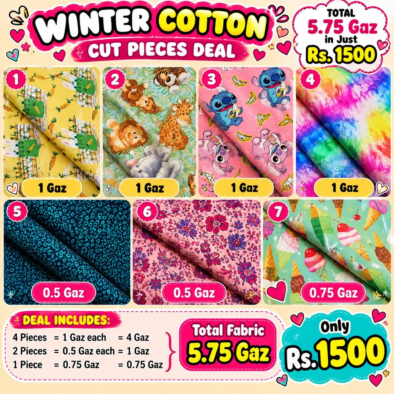 Cotton Cutpieces Deal 2 – cut-piece fabric deal, unstitched