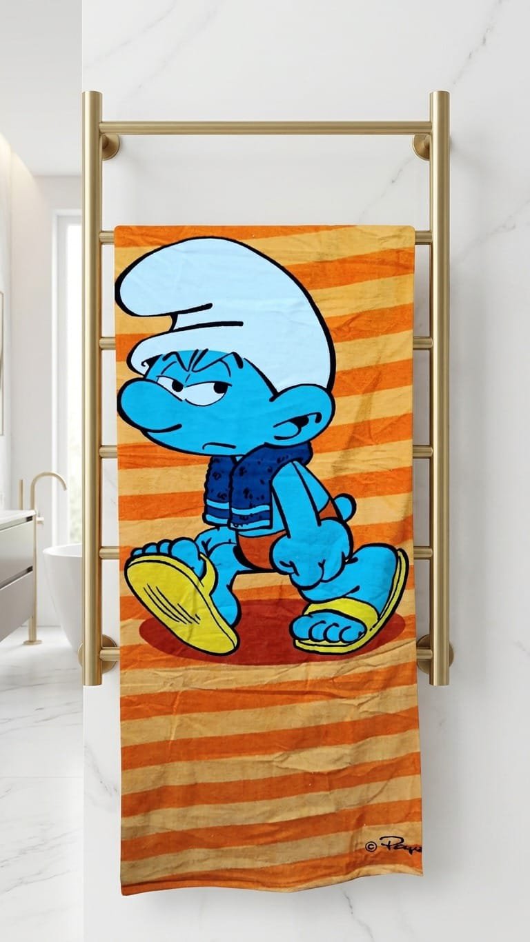 Smurfs – Kids Character Towel – 55 × 24 (Orange Stripes) – kids towels
